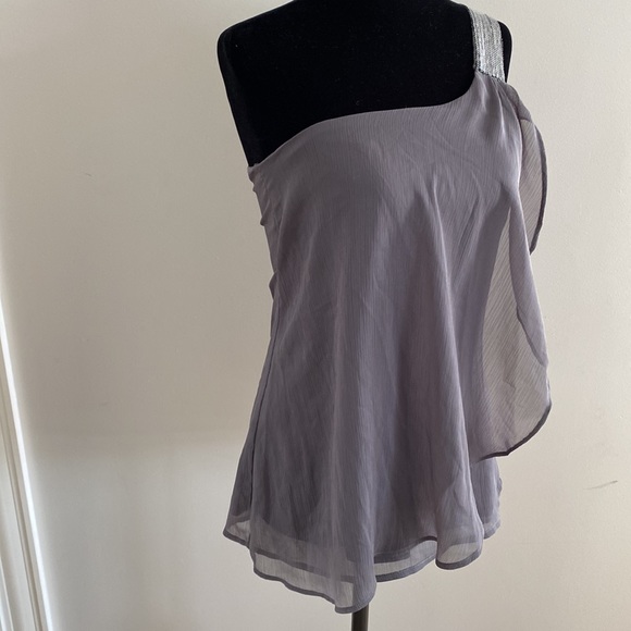 One shoulder top with sparkles on shoulder and sheer material - Picture 2 of 9